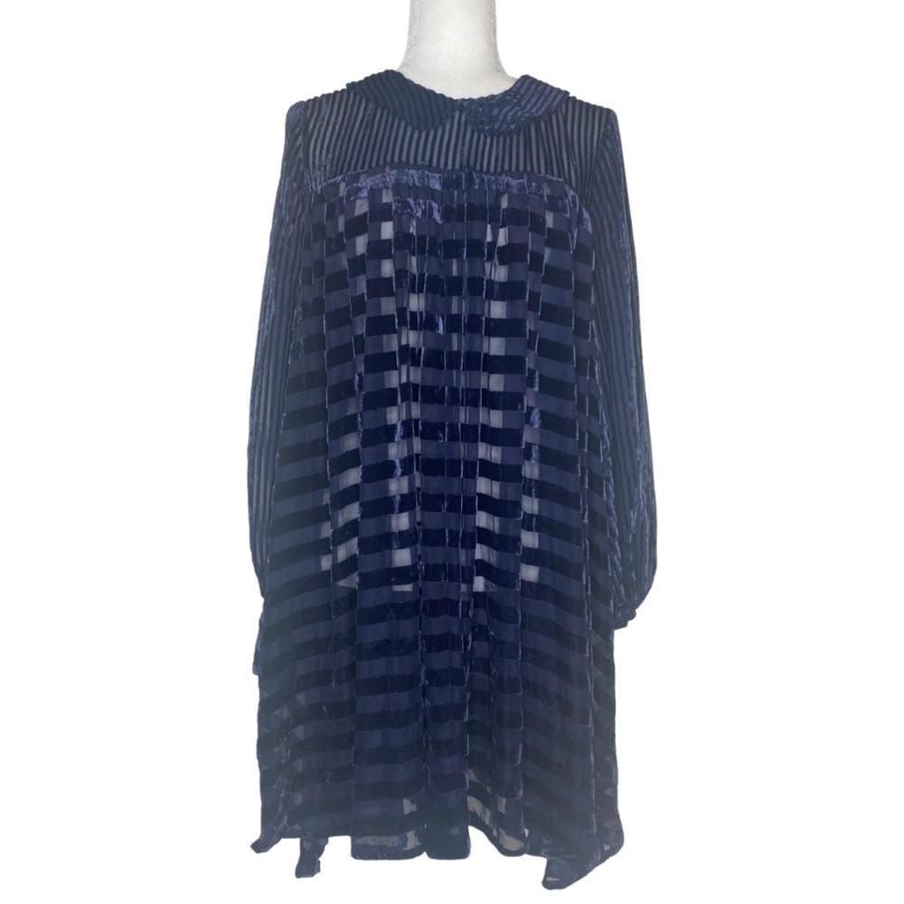 ASOS Sheer Velvet Midnight Blue Babydoll Dress Sz 10 - Picture 2 of 11